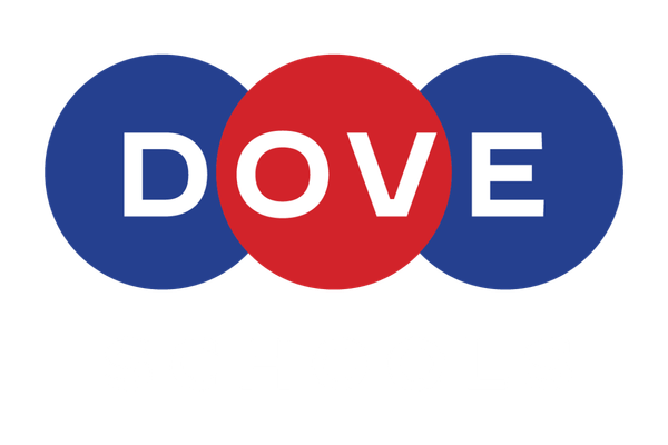 The image features the Dove Schools logo with three overlapping circles in blue and red, with the word 'DOVE' in white inside the circles and 'SCHOOLS' beneath in white text.