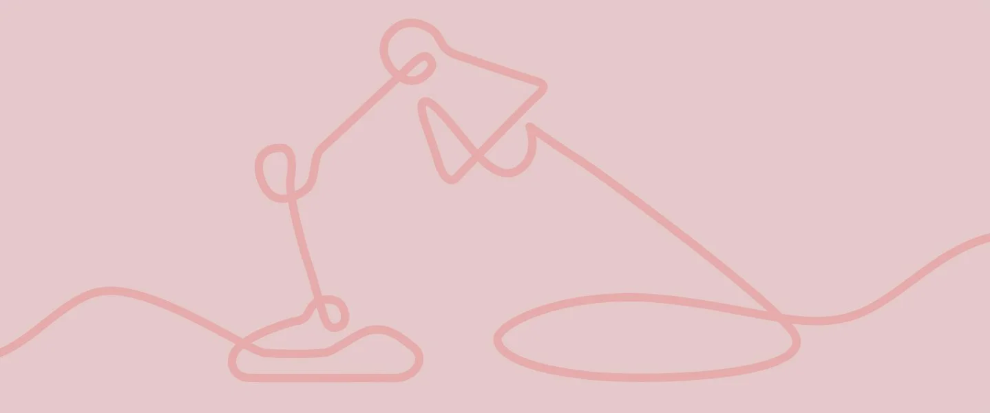 Pink background with a continuous light pink line creating various speech bubble shapes.