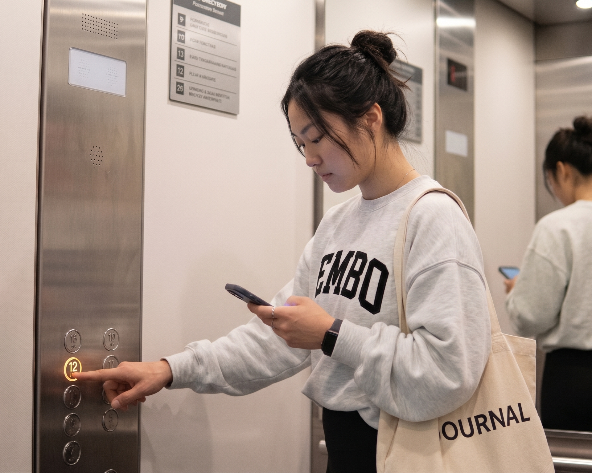 Asian woman elevator.png