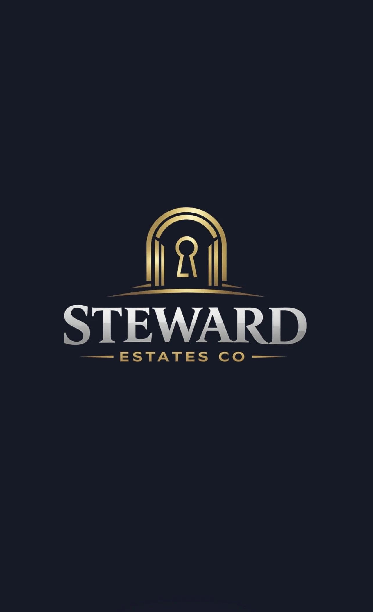 Logo for Steward Estates Co featuring a gold keyhole illustration and the company name in silver and gold text on a black background.