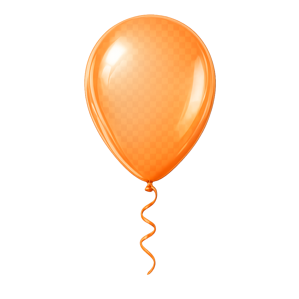 An orange metallic balloon with a curly string against a plain background.
