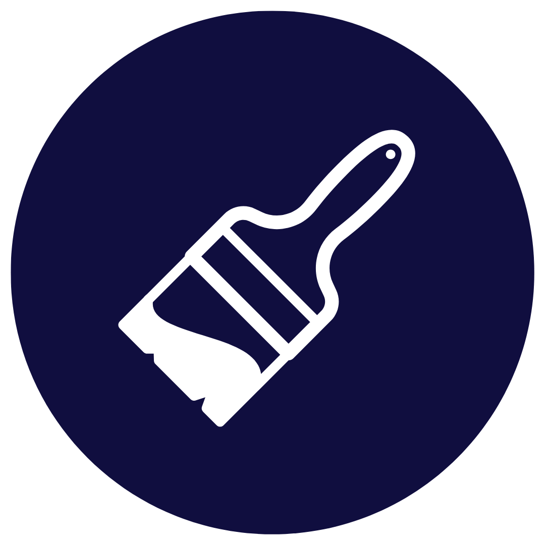 Icon of a dropper with liquid, outlined in white on a dark blue circular background.