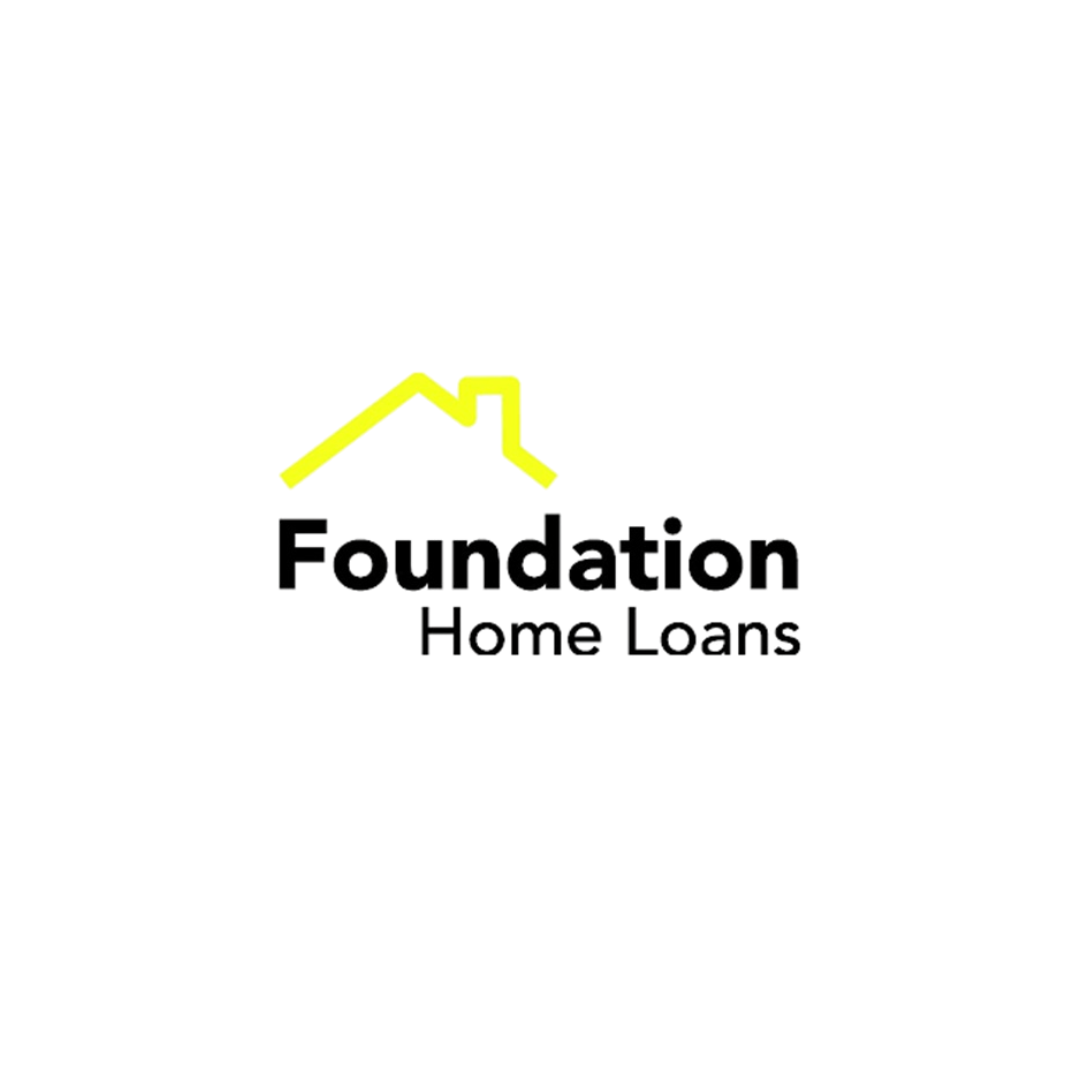 Logo for Foundation Home Loans, featuring a stylized yellow house roof and the company name in black text.