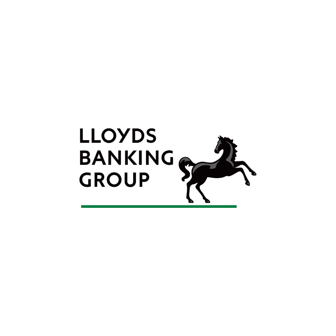 Lloyds Banking Group logo with black horse and green underline on a white background.