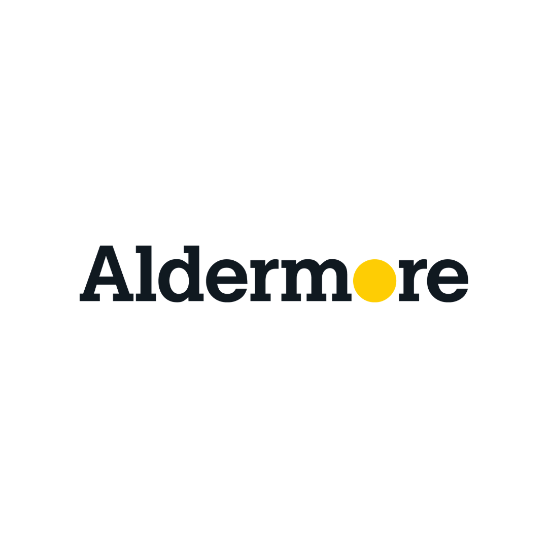 A logo with the word 'Aldermore' in black text and a yellow circle replacing the letter 'o'.