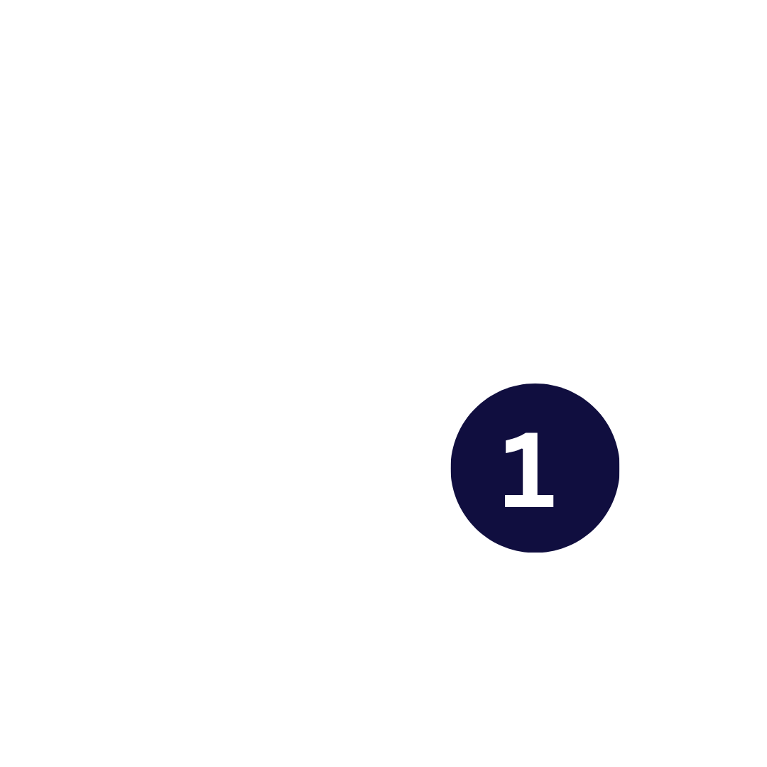 Graph showing an upward trend with four bars and an arrow, with a circular arrow and the number 1 in the center.