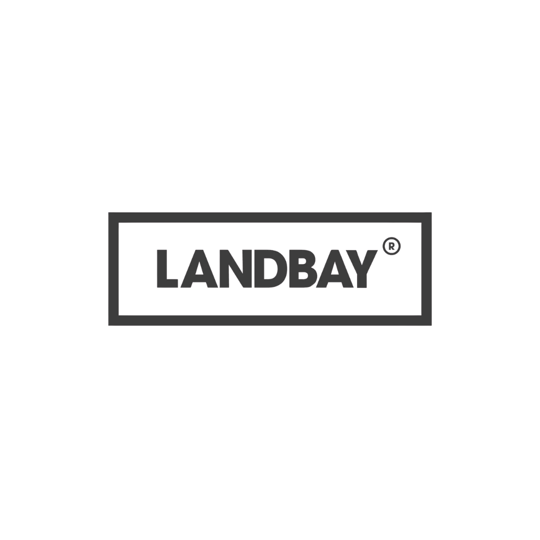 Landbay logo inside a rectangular border, black and white design.