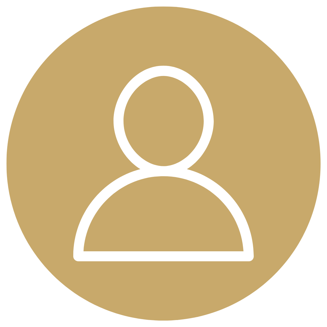 Generic user profile icon with a white outline on a beige circular background.