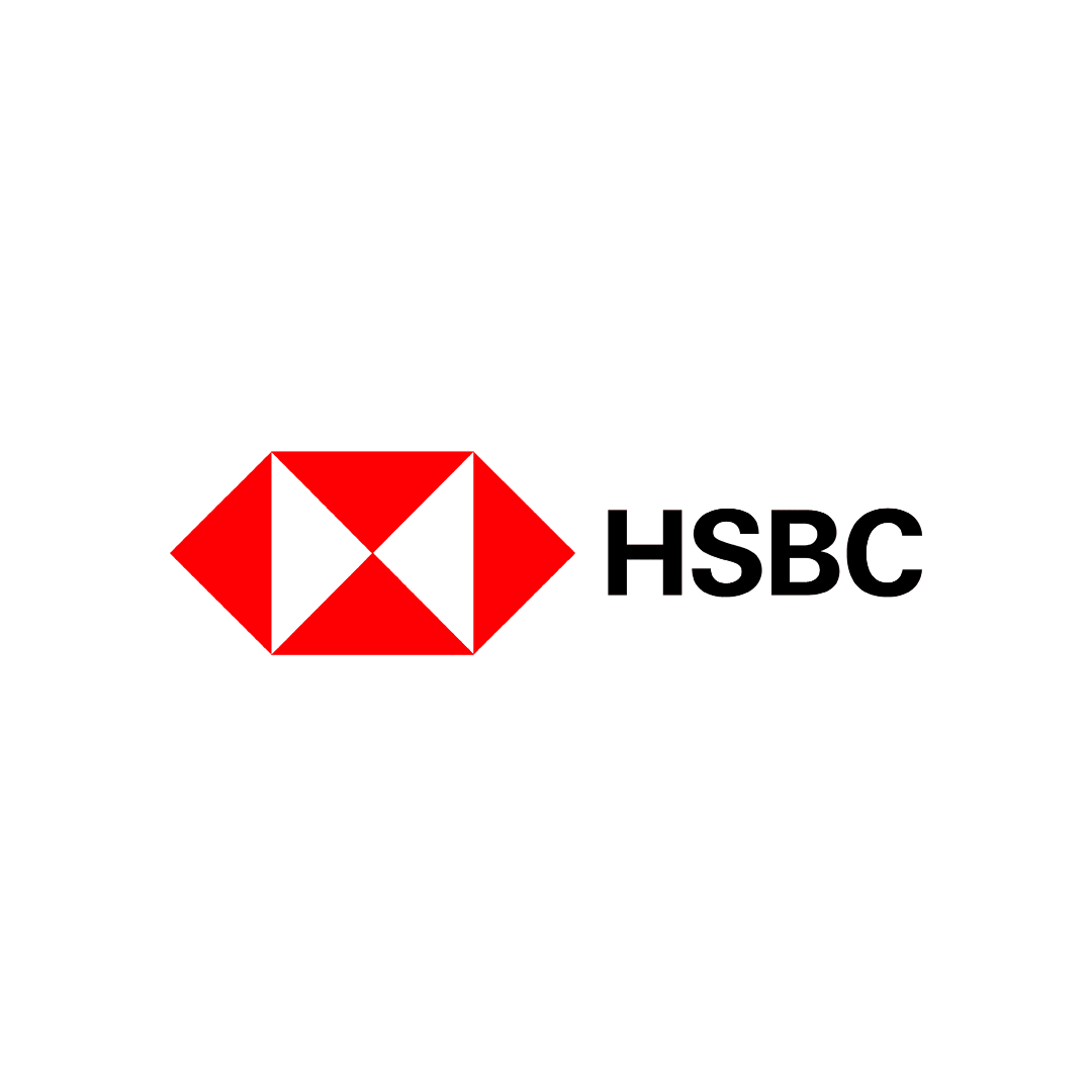 HSBC logo with red geometric symbol and black text on white background.