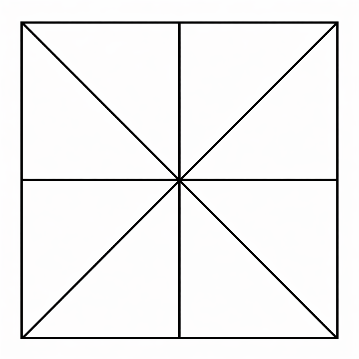 Geometric drawing of an outline square with sections divided by vertical, horizontal, and half circle lines.