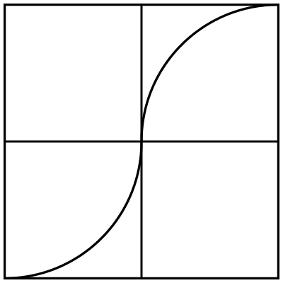 Geometric drawing of an outline square with sections divided by vertical, horizontal, and diagonal lines.