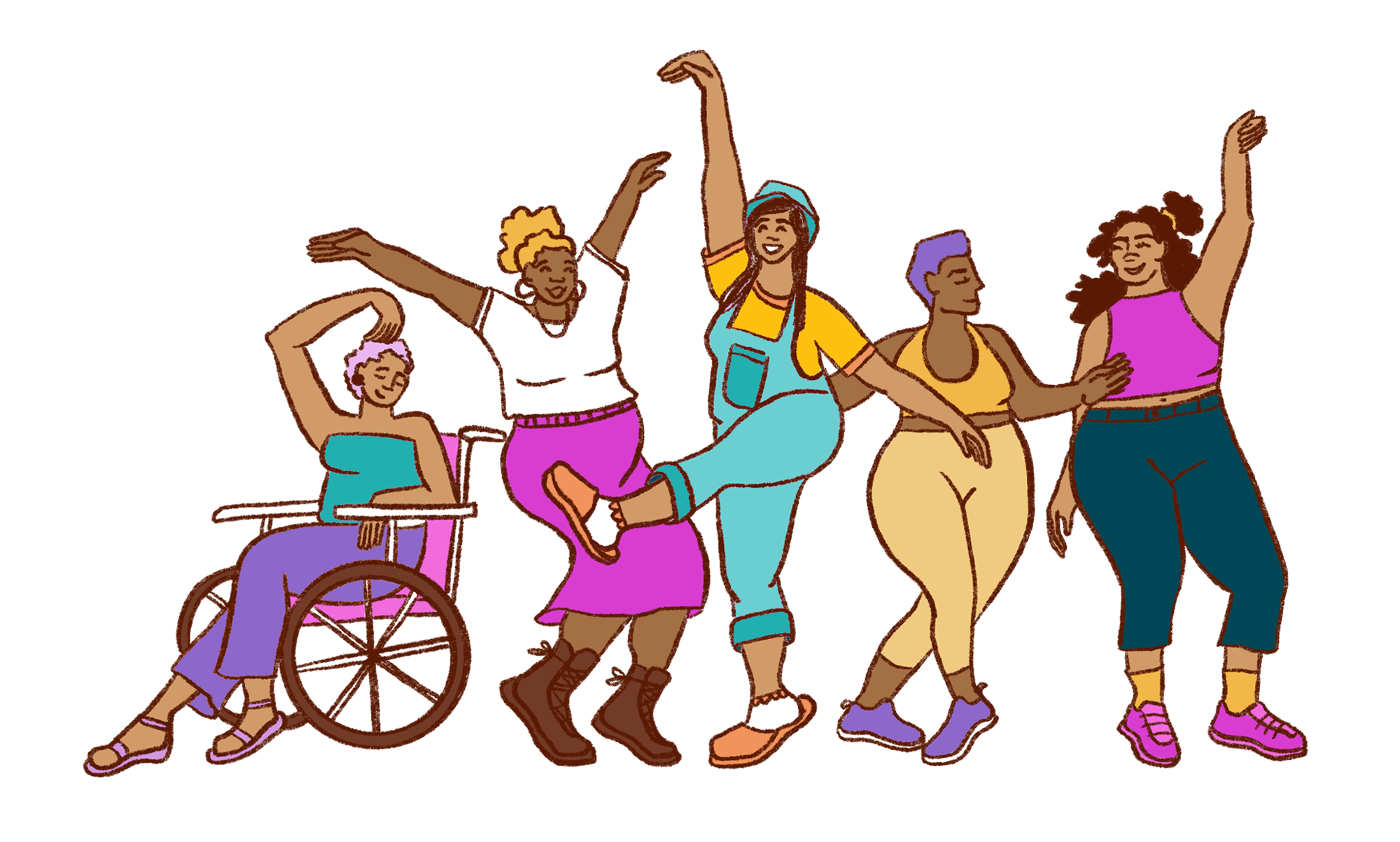 diverse femme-presenting individuals celebrate abortion access