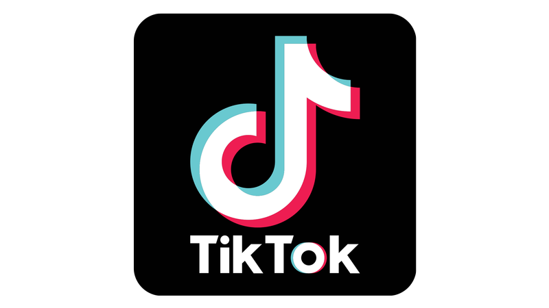 TikTok logo featuring a stylized musical note on a black background with the word 'TikTok' below in white and colorful accents.