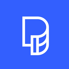 Stylized white logo on a blue background with the letter 'D' and 'P' intertwined.