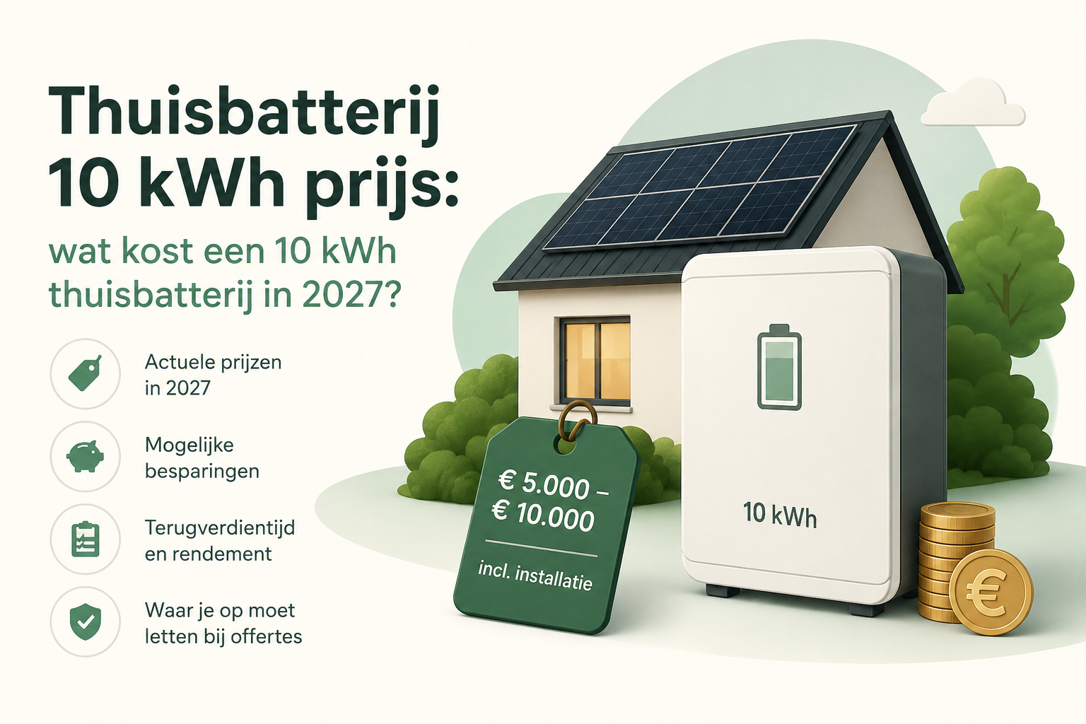 Thuisbatterij 10 kWh prijs: wat kost een 10 kWh thuisbatterij in 2027?