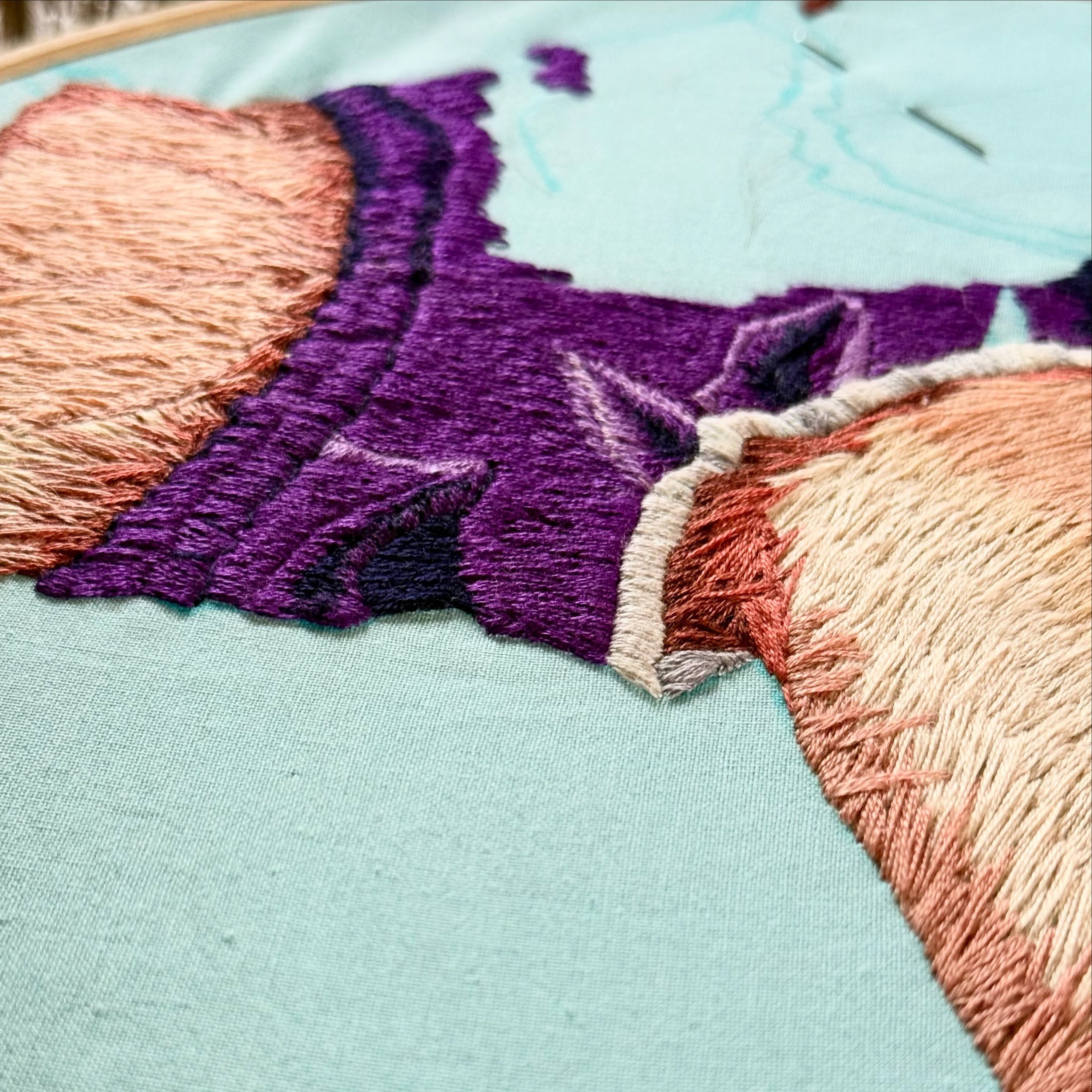 🪡🪡 D&eacute;tail 🪡🪡
Instant autosatisfaction - voir ma broderie sortir du tissus, le relief du short... 😍😍😍

#embroidery #embroideryart #fiberart #handmadeembroidery #broderie