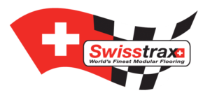 SwissTrax logo with a red cross and black and white checker pattern