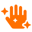 Illustration of a hand with sparkles around it, indicating cleanliness or magic.