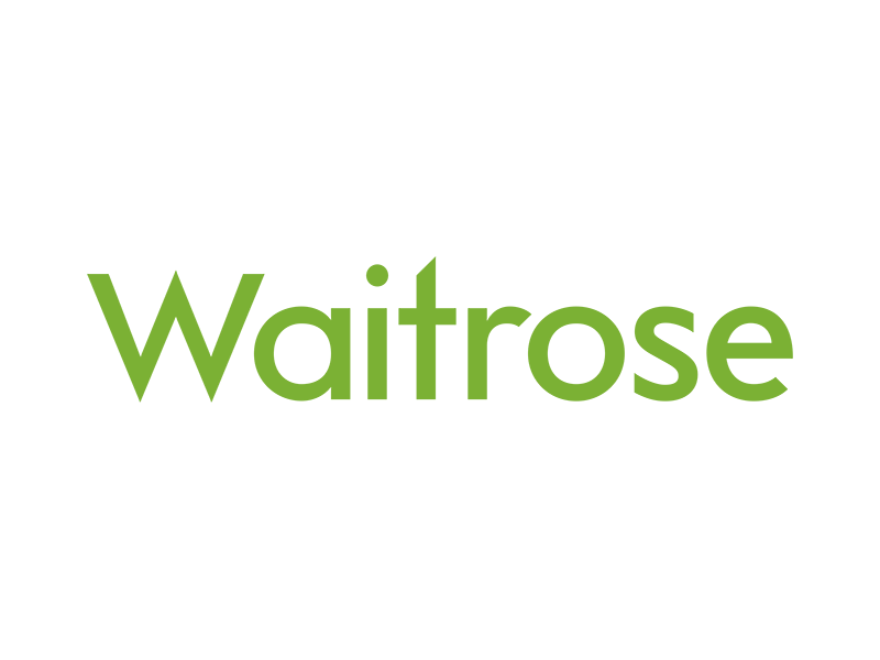 Logo of Waitrose store, featuring a black crown above the green text 'Waitrose'