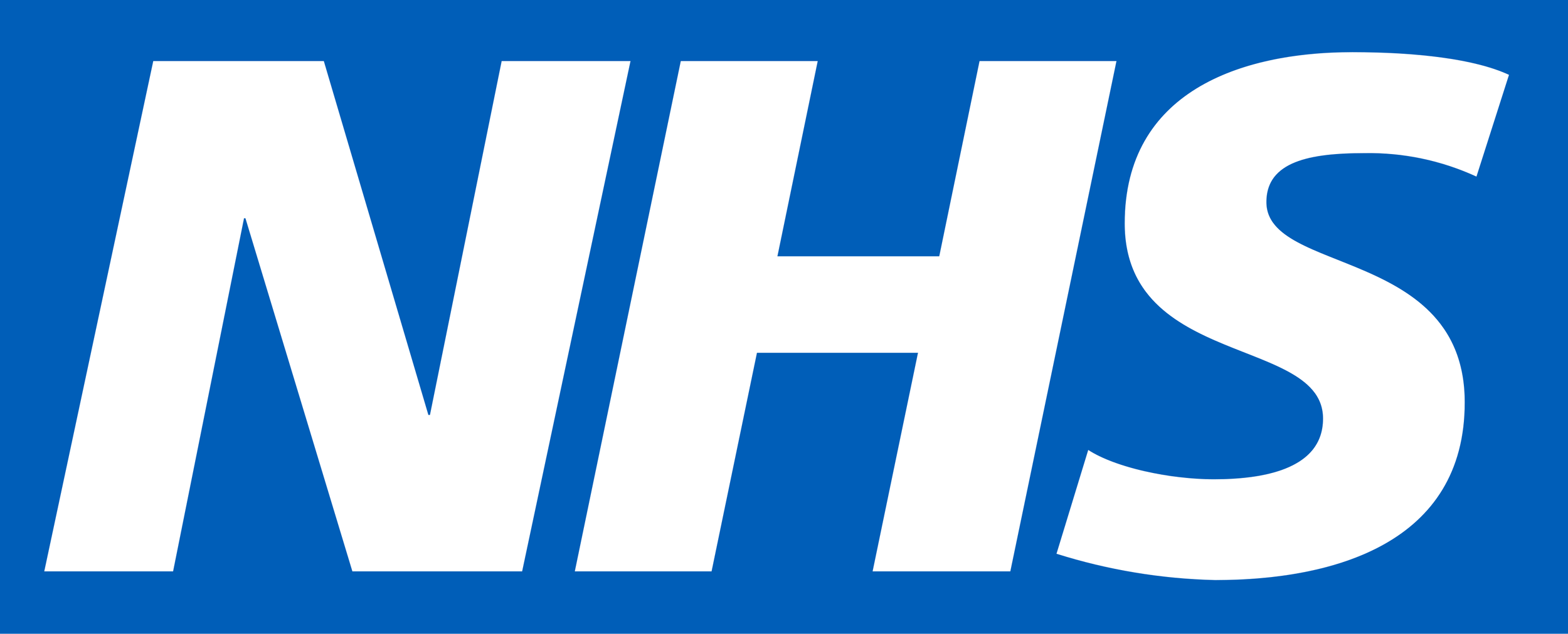 NHS logo in blue and white with bold, stylized letters