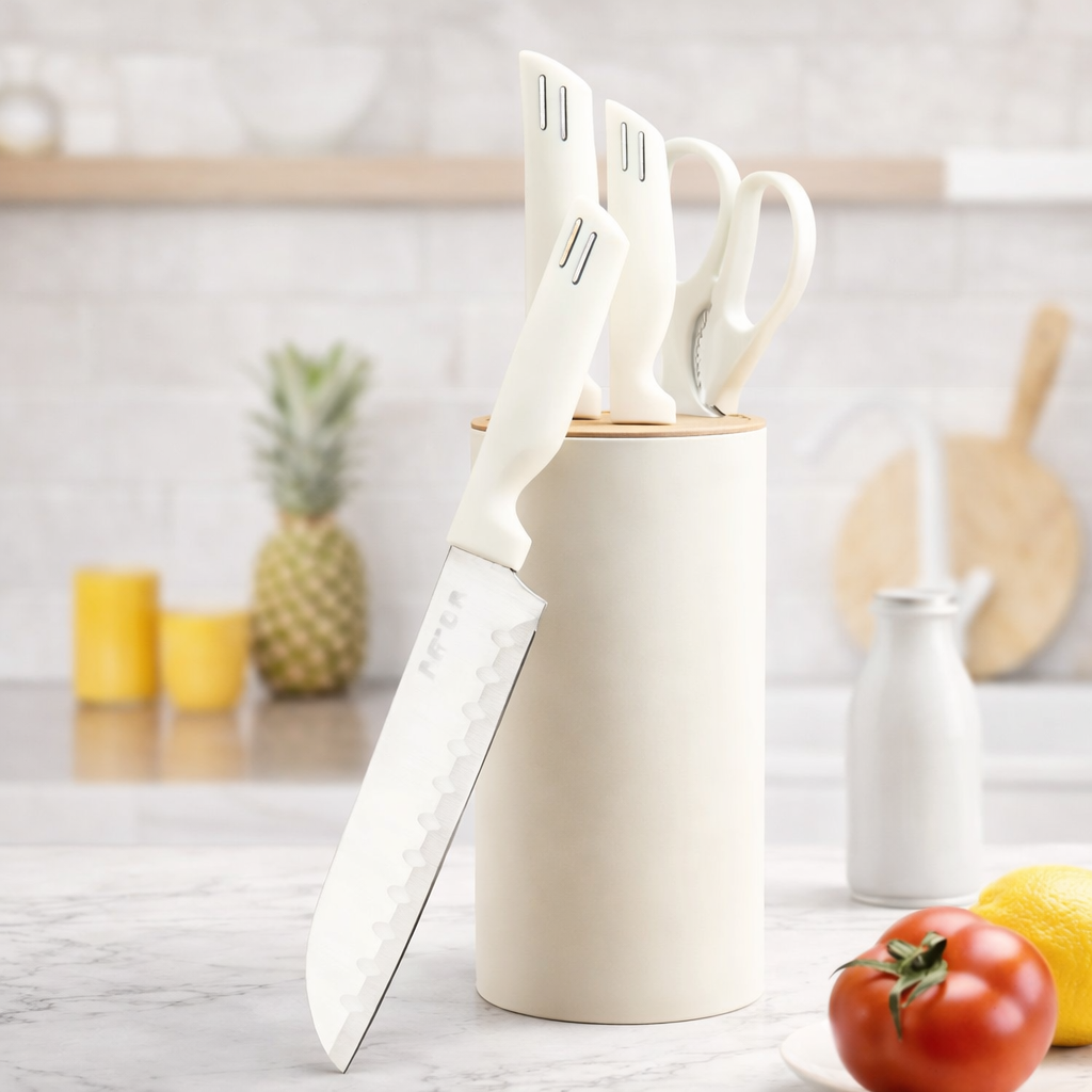 Minimalist kitchen essentials on marble countertop.png