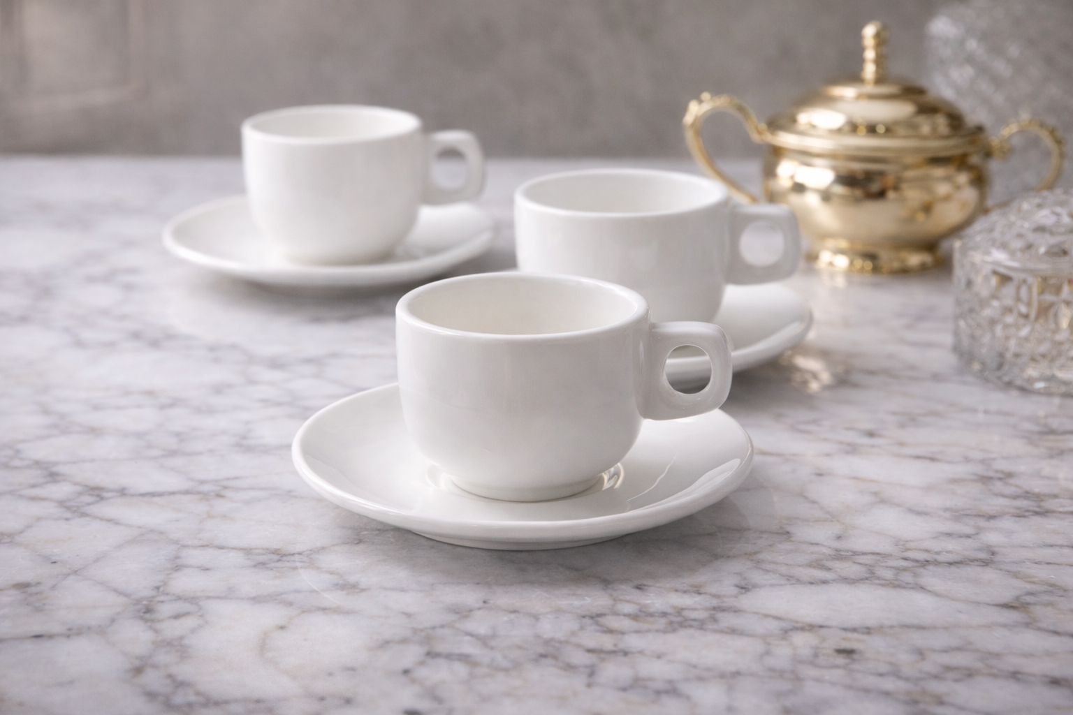 High End Reinforced Porcelain Coffee Cups (Half Dozen)