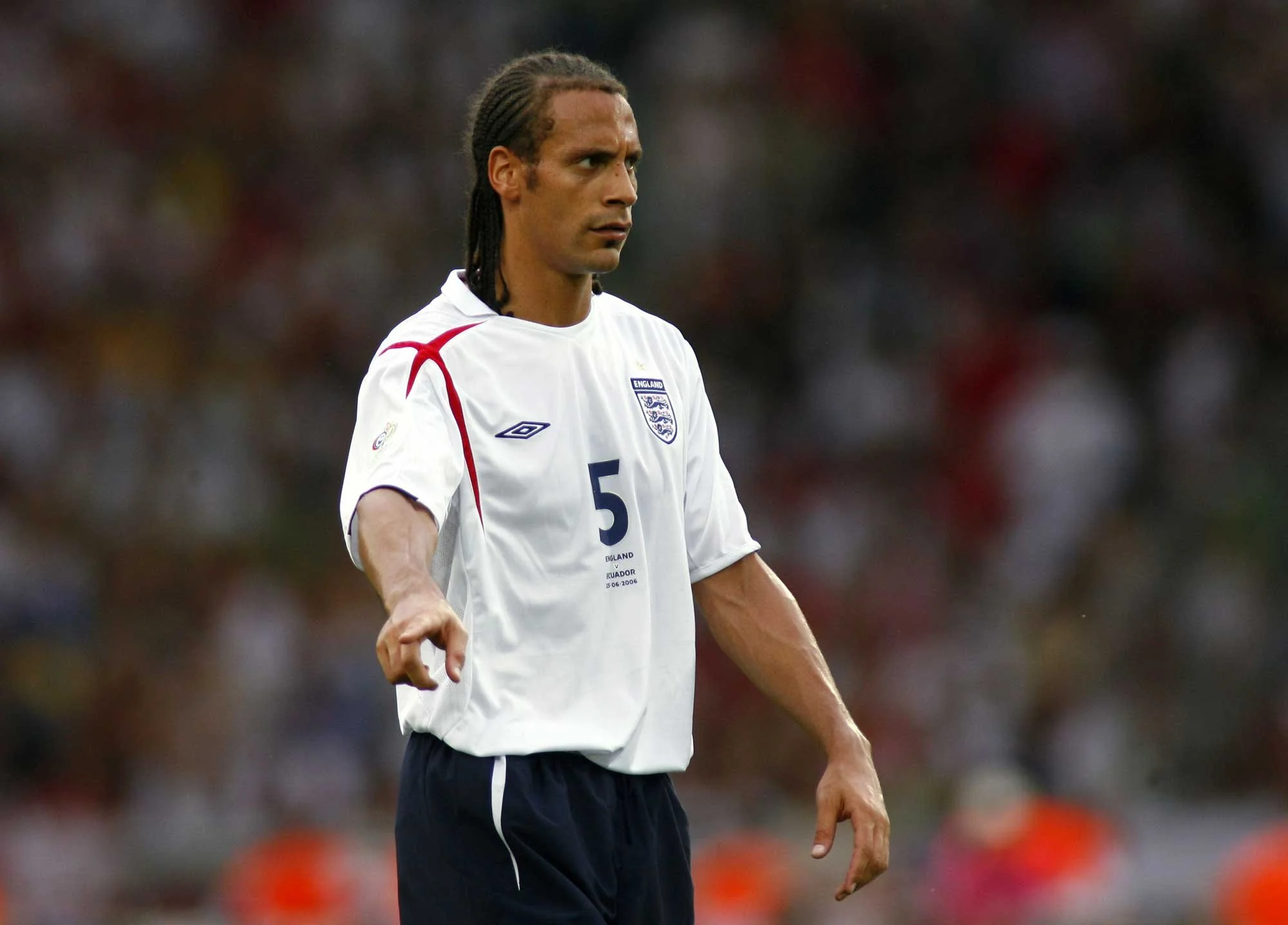 Rio Ferdinand in action for England during the 2002 World Cup