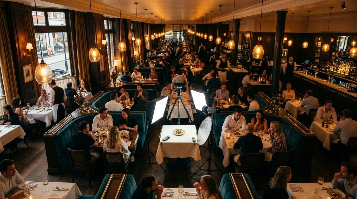 Beautifully plated fine dining dish on a restaurant table — representing the debate between food photography and the dining experience in Michelin starred restaurants