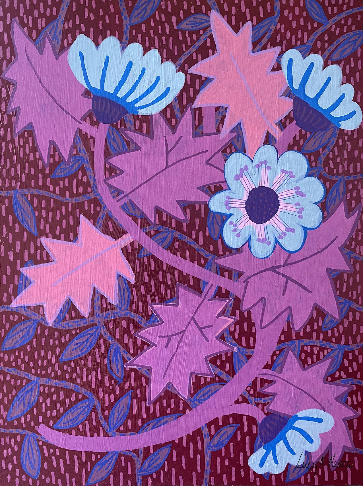 Blue Poppy Almanac - acrylic and pen on board, 