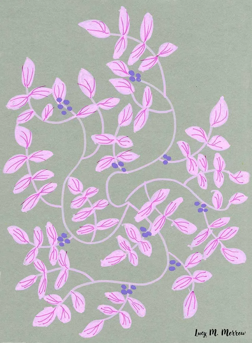 pink leaves and purple berries - fine art print 