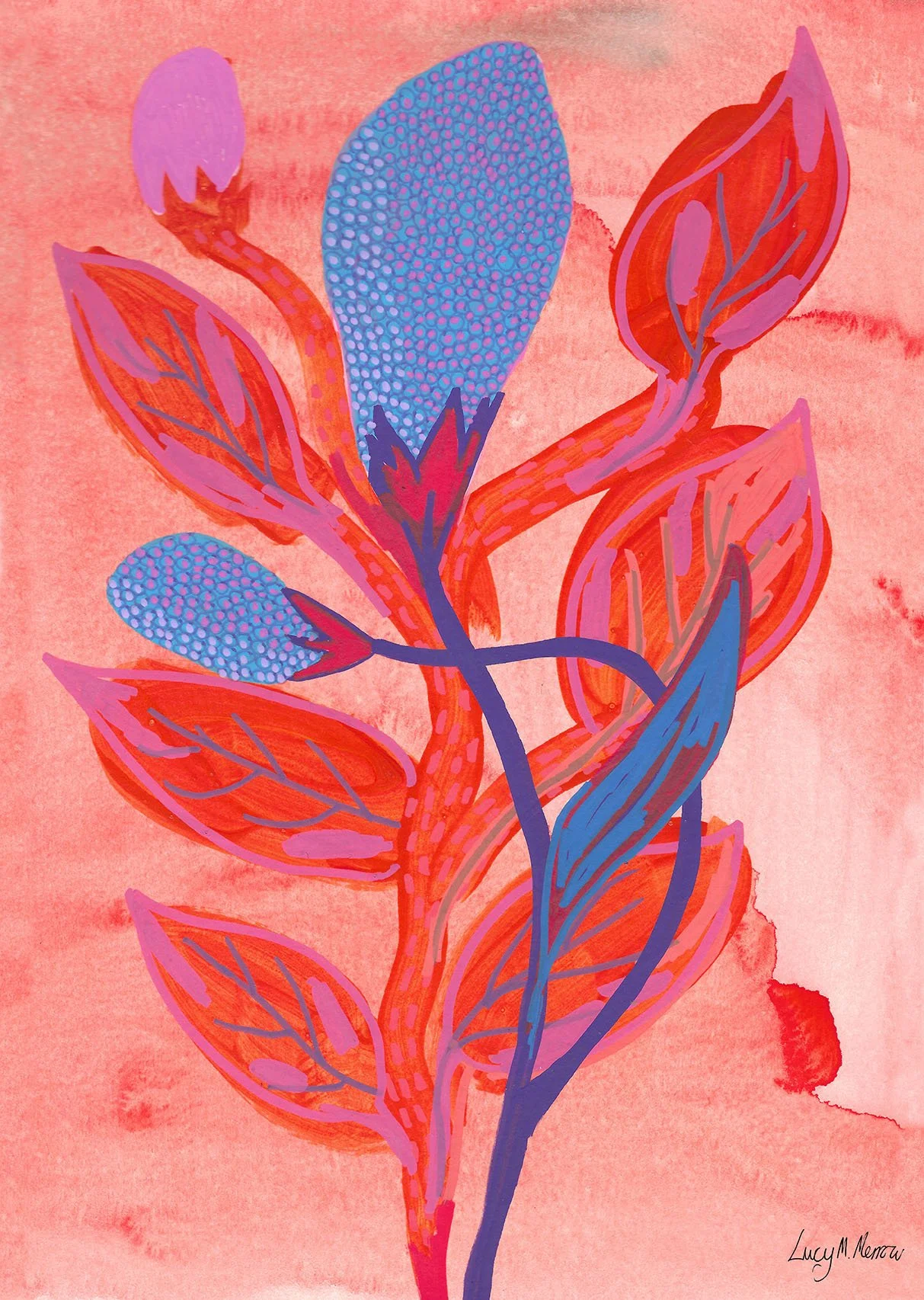 Blushes Blue Dreamland - watercolour, acrylic and pen on paper