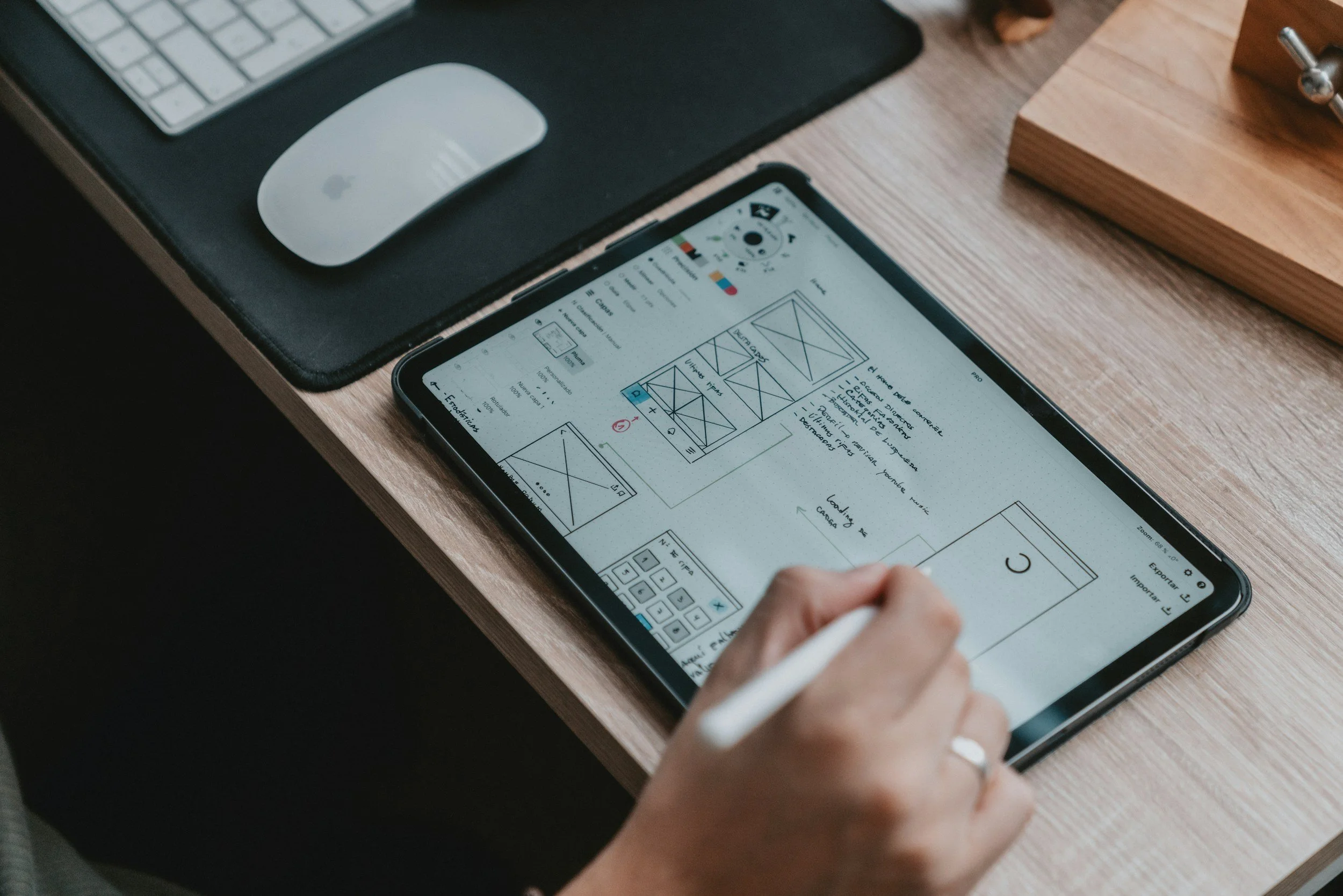 Iemand ontwerpt een modunit op zijn tablet