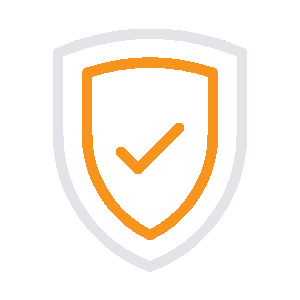 Shield with orange checkmark inside.