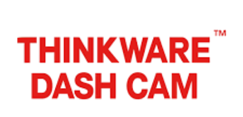 Red text stating 'THINKWARE DASH CAM' on a dark background.