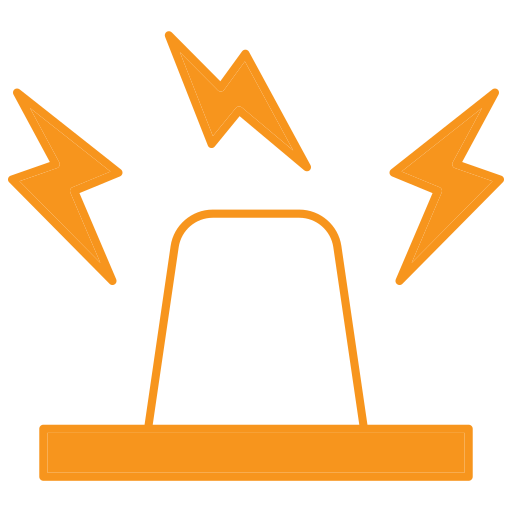 An orange emergency siren light with lightning bolt symbols around it.