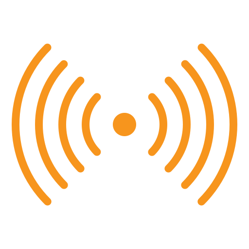 Wi-Fi signal icon with orange waves radiating from a central dot.