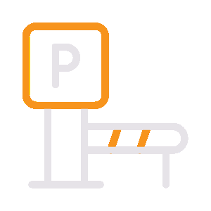 Parking lot sign and barrier gate
