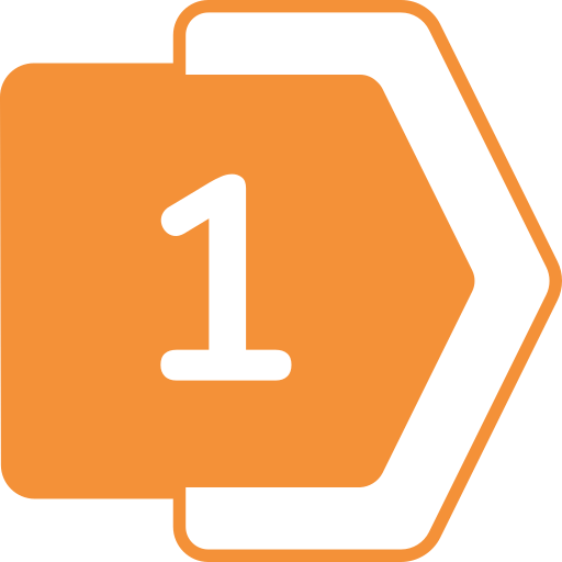 Icon of a stop-watch with the number 1 in the center, involving an orange and black color scheme.