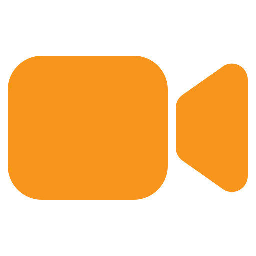Icon of a video camera in orange and black colors.