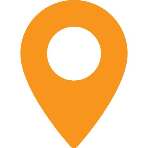 Orange map location pin icon on a white background.