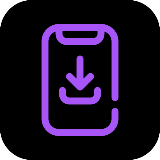Purple download icon on a black background