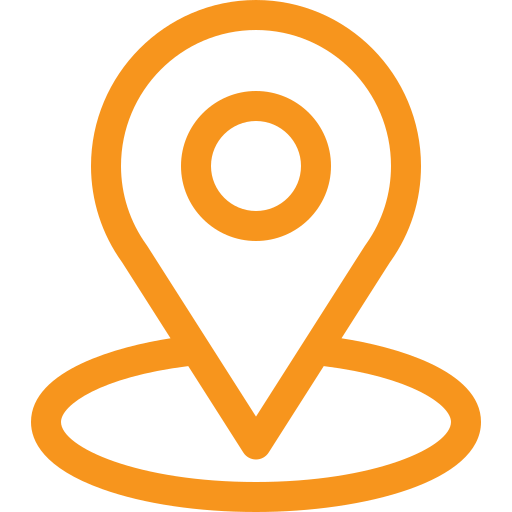 Orange location pin icon with a circular base and a teardrop top.