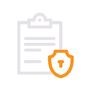 Icon of a clipboard with a shield and lock symbol, representing security or privacy.