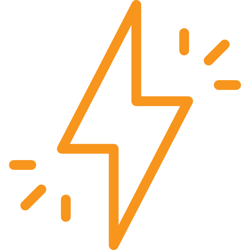 Orange lightning bolt icon with small lines indicating sparks or motion.