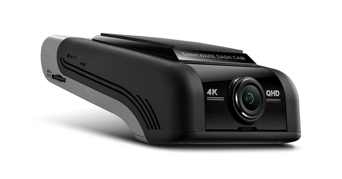 Black Thinkware dash camera with 4K QHD resolution and a wide lens on a white background.
