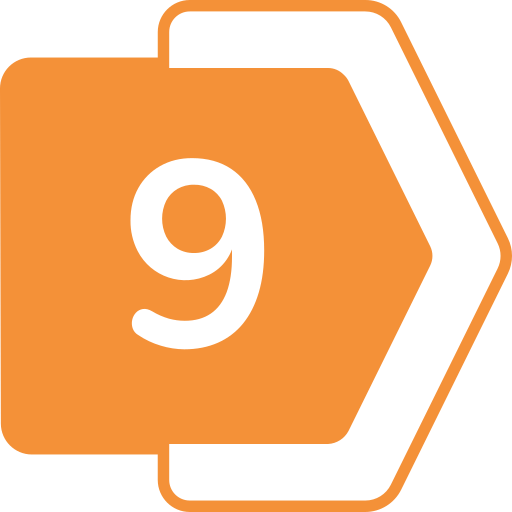 Icon of a storage folder with the number 9 on it, outlined in orange and black.