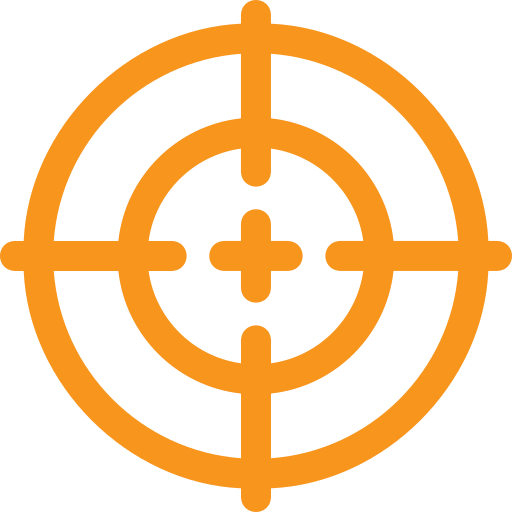 Orange crosshair target symbol with concentric circles and lines indicating aiming