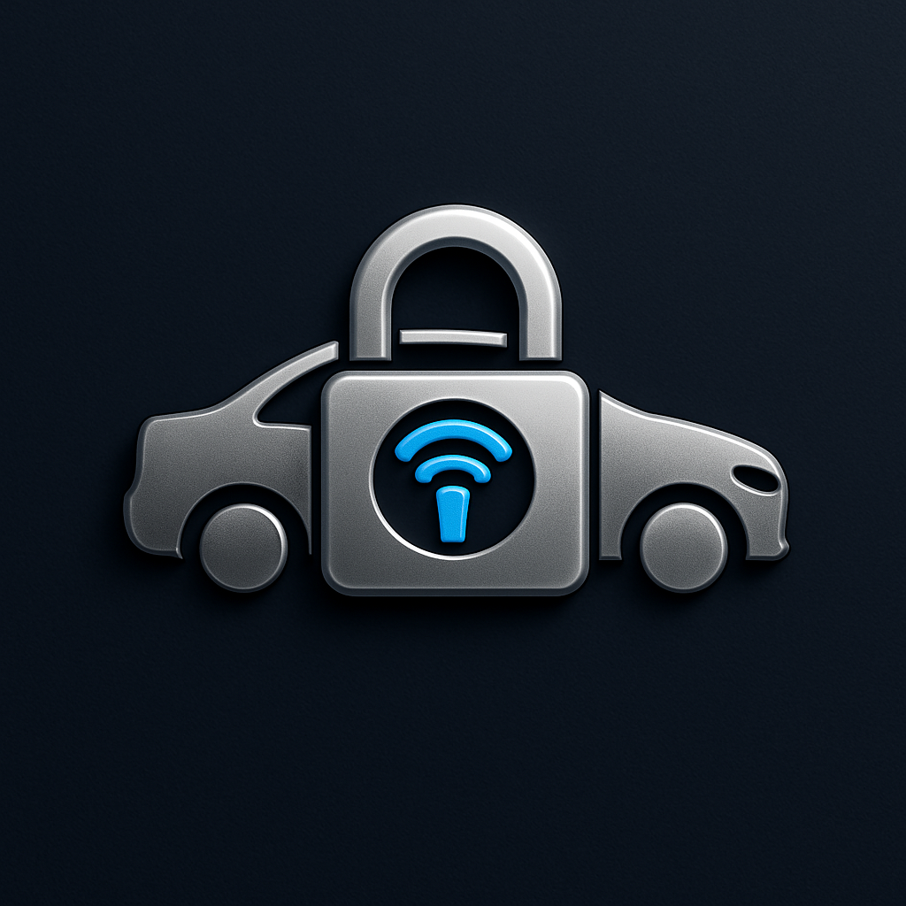 Icon of a car with a padlock and Wi-Fi symbol, suggesting secure connected vehicle technology.