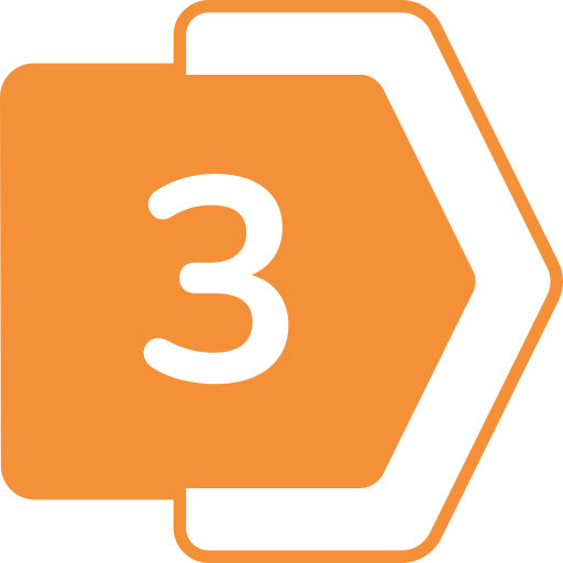 Icon of a document with a large number three inside a hexagon, indicating level three or step three.