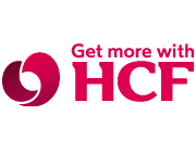 HCF logo with pink and black text saying 'Get more with HCF'.
